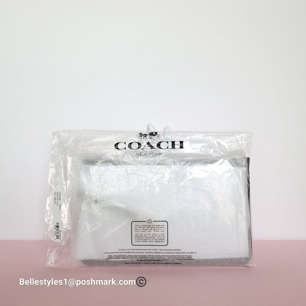 COACH Natural Grain Leather Top-Zip Pouch with Dog-clip Leash- Maple color⭐ - Picture 16 of 16